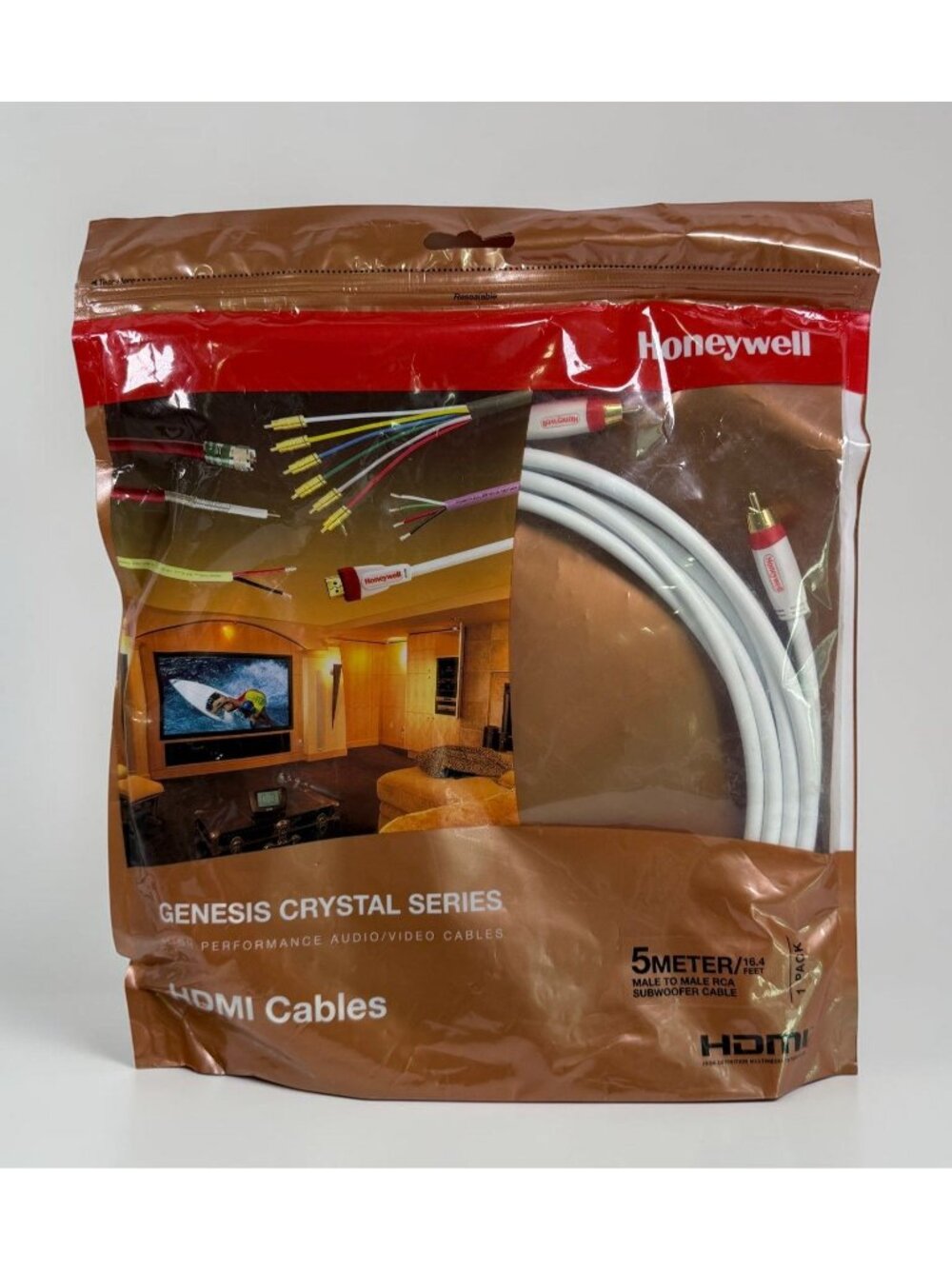 Honeywell Genesis Crystal Series RCA Male to Male Subwoofer Cable 5 Meters NEW